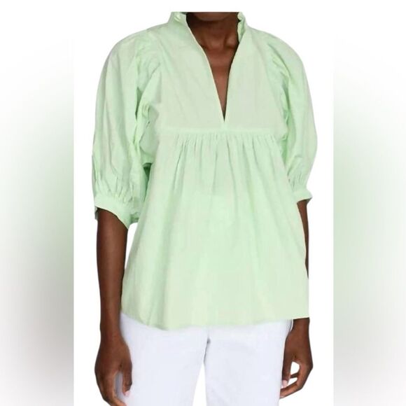 Never A Wallflower Lime Green Sherbet Swiss Dot Peasant Top - Picture 9 of 11